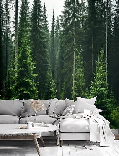  Coole Tapeten, Naturtapete, Wandbild, Waldlandschaft, Rollenaufkleber, abziehen und aufkleben, entfernbares PVC/Vinyl-Material, selbstklebend/Kleber erforderlich, Wanddekoration für Wohnzimmer,