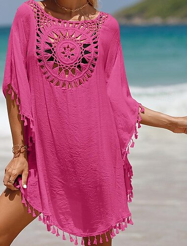  weißer Poncho mit Häkelquaste für Damen, Bohemian-Stil, lässiger Sommer, Einheitsgröße, atmungsaktiv, leicht