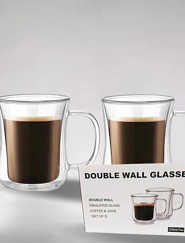  tasses à café en verre à double paroi - tasse à café de 13,5 oz, ensemble de 2 tasses à café en verre. tasse à café isolée, tasse à cappuccino, tasse à latte. verres qui ne transpirent pas, mugs