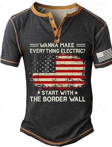  Herren Graphic Amerikanische US-Flagge T Shirt Henley Shirt Kurzarm 3D-Druck Modisch Retro Vintage Streetstyle Sports Outdoor Festtage Ausgehen Frühling Sommer Schwarz Armeegrün Dunkelblau Henley