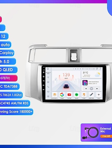  راديو سيارة أندرويد 12 لسيارة تويوتا 4 رانر 4 رانر 2009 - 2019 مشغل وسائط متعددة ستيريو واي فاي بي تي كاربلاي وحدة الملاحة الرئيسية