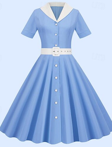  Elegáns Κλασσική 1950-es Ruhák Flare ruha Úri hölgy Csat Tömör szín A-vonalú Női Valentin nap Iroda / Karrier Esemény / Buli Hétköznapi Felnőttek Hazatérő ruhák Tavaszi nyár