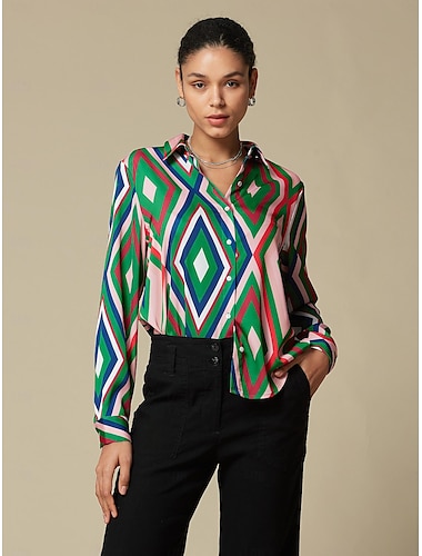  casual skjorta i satäng med geometriskt tryck