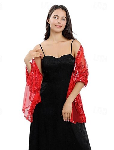  Schals Wickeltücher für Frauen Wraps für Hochzeitsgäste Elegant damas Ärmellos Polyester Hochzeit Schals Mit Paillette Für Hochzeit Sommer