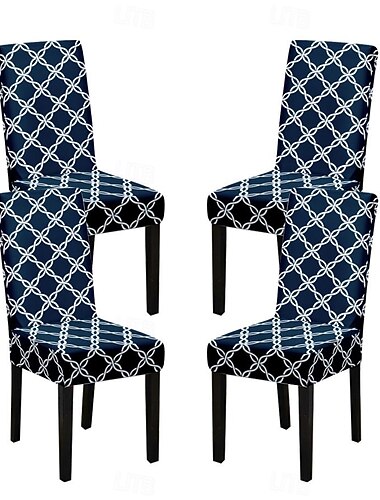  stretchig spandex matstolsöverdrag 4 st set, geometriskt tryckt stretch stolskyddsöverdrag sätesöverdrag med elastiskt band för matsal, bröllop, ceremoni, bankett, heminredning