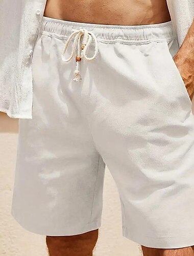  Homens Shorts de linho Shorts de verão Shorts de praia Bolsos Com Cordão Cintura elástica Tecido Conforto Respirável Curto Feriado Férias Praia Havaiana Boho Exército verde Branco