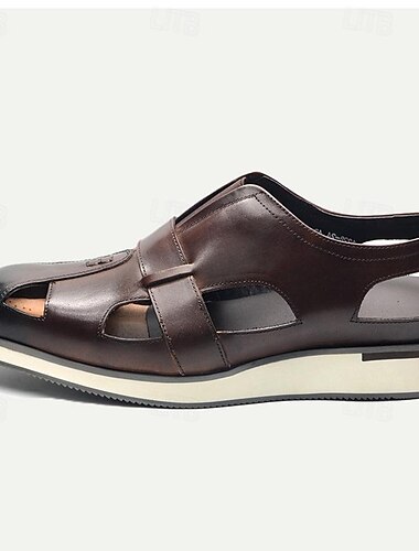  Braune Slipper-Sandalen aus Leder für Herren mit Cut-Outs – atmungsaktive Slip-On-Freizeitschuhe mit kontrastierender Zehenpartie für den Sommer