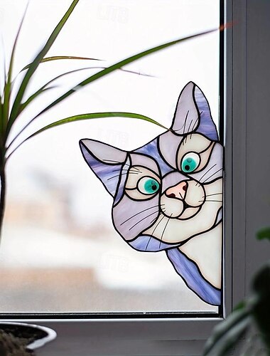  Adhesivo para ventana de cristal con diseño de gato, película autoadhesiva gruesa impermeable y resistente a la humedad para vidrio, azulejos de cerámica, decoración del hogar