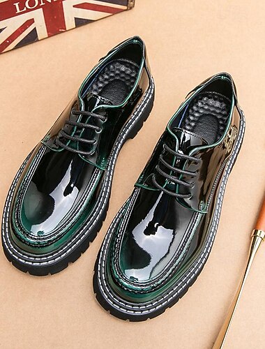  scarpe oxford da uomo in similpelle verniciata con plateau e suola spessa con carrarmato - calzature eleganti, formali e casual per ufficio, eventi e feste