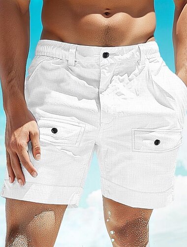  Bărbați Pantaloni Scurți Pantaloni scurți din in Pantaloni scurți de vară Pantaloni scurți de plajă Nasturi Buzunar Talie elastică Simplu Confort Respirabil Scurt Casual Zilnic Concediu Modă Stil