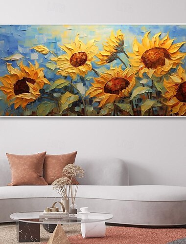  3d handgeschilderde zonnebloem canvas textuur kunst schilderij handgemaakt abstract mes zonnebloem thuis schilderen handgemaakt landschap plantaardig olieverfschilderij voor woonkamer slaapkamer decor