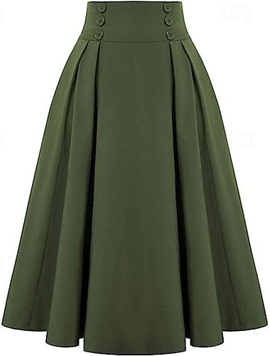  Retro Vintage 1950er Rockabilly Lange Länge Schaukelrock Einfarbig Damen Maskerade Lässig Alltagskleidung Teegesellschaft Erwachsene Rock