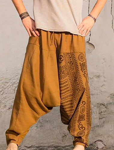  Herr Joggare Långbyxor Sommarbyxor Strandbyxor Harem byxor Elastisk midja Släpp grenen Mönster Komfort Andningsfunktion Ledigt Dagligen Strand Boho Hippie Purpur Orange Microelastisk