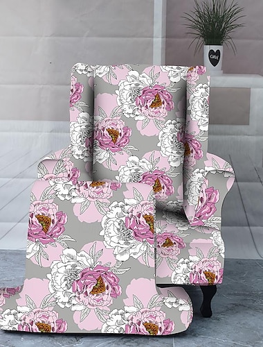  pokrowce na krzesła wingback stretch spandex pokrowce na krzesła z oparciem 2 szt. zestaw, narzuty na sofę kwiatowy nadruk na fotele z oparciem pokrowce na meble ochraniacze na kanapę miękka z