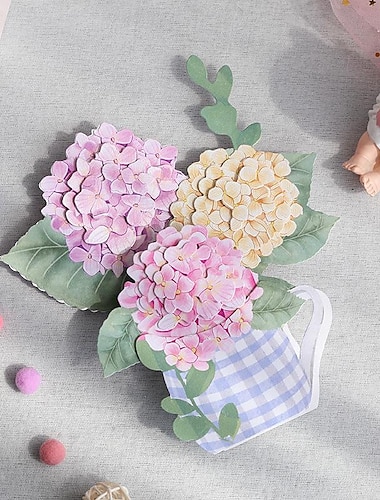  Pop Up Greeting Card For Mother's Day 3D Hydrangea Flower Paper Carving Ornament Creative Birthday Wishing Handmade Gift Thanksgiving Wishing Card For Mother Mother's Day Gift 1pc