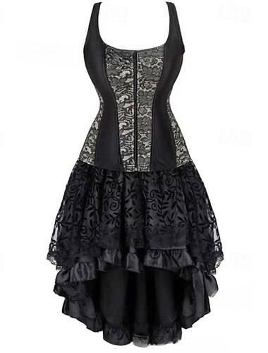  Retro vintage Rococo Punk & Gothic Kort / Mini Jurken Hoog korset Bustier Heks Kant Schouderafhangend Jacquard Dames Fantasie Stoompunk Walpurgisnacht Halloween Carnaval Maskerade Feest / Uitgaan