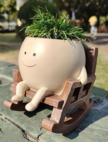  tuinplantenpot met klein schommelstoelontwerp, gemaakt van hars, geschikt voor vetplanten en andere planten, perfect voor tuindecoratie
