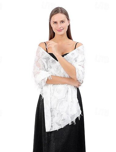  Schals Wickeltücher für Frauen Wraps für Hochzeitsgäste Elegant Ärmellos Polyester Hochzeit Schals Mit Feder Für Hochzeit Sommer