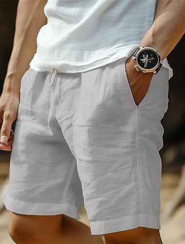  Voor heren Korte broek Linnen korte broek Zomer korte broeken Trekkoord Zak Elastische taille Effen Comfort Ademend Korte Casual Dagelijks Feestdagen Modieus Klassieke Stijl Zwart Wit