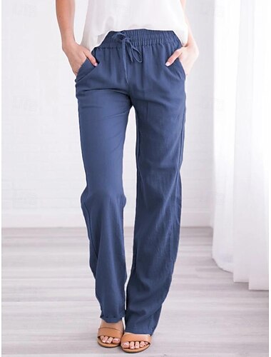  Per donna Pantaloni Casual quotidiano Lunghezza intera Liscio A cordoncino Tasche laterali Traspirabilità Comodo Anelastico Per uscire Fine settimana Nero Bianco Giallo Blu Primavera estate Standard