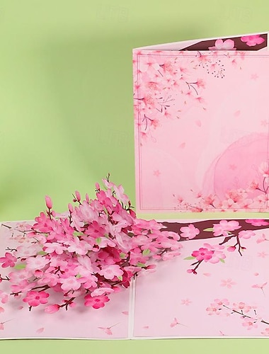  Pop Up Cherry Blossoms Birthday Card 3D Flower Bouquet Popup Card with Note Card and Envelope Mother's Day Pop Up Card