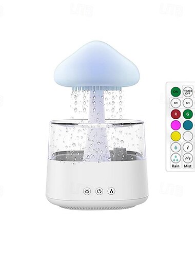  مصباح مطر سحابي مرطب منزلي مبتكر بسعة كبيرة للضباب، مصباح جو ملون، زيت أساسي، قطرات المطر، آلة العلاج بالروائح الفطرية الخشبية
