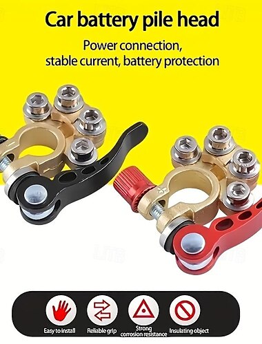  2 stks/set premium auto-accuterminalconnector met uitschakelfunctie voor het veilig aansluiten en loskoppelen van accudraden voor eenvoudig onderhoud
