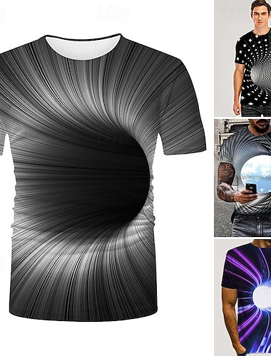  رجالي تي شيرت بلايز الرسم 3D طباعة رقبة دائرية أسود / أبيض أسود 1 # أسود أرجواني طباعة ثلاثية الأبعاد مناسب للبس اليومي كم قصير طباعة ملابس مبالغ فيه أساسي