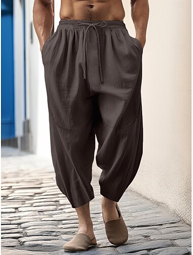  100% Leinen Herren Leinenhose Hose Hosen Sommerhosen Karottenhose mit schmal zulaufendem Schnitt Tasche Kordelzug Elastische Taille Glatt Atmungsaktiv Komfortabel Täglich Urlaub Ausgehen Klassisch