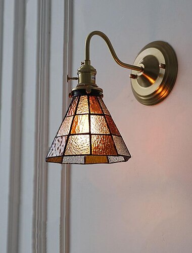  applique da parete bellissima illuminazione retrò 1 luce applique da parete in vetro paralume in vetro colorato lampada da parete in bronzo lampada a braccio per soggiorno interno camera da letto