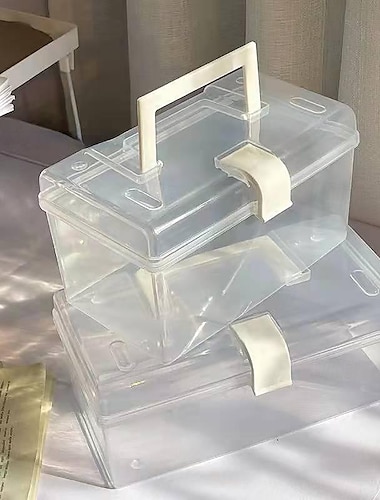  Caja de almacenamiento transparente portátil, organizador de almacenamiento de maquillaje, papelería de escritorio para estudiantes, caja de almacenamiento multifuncional de gran capacidad para