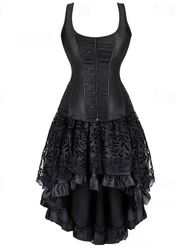  Retro Vintage Rokoko Punk & Gothic Kurz / Mini Kleid Überbrustkorsett Bustier Hexe Spitze Schulterfrei Jacquard Damen Fantasie Steampunk Walpurgisnacht Halloween Karneval Maskerade Party / Abend