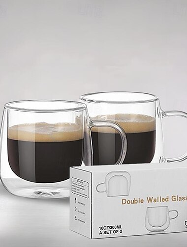  Taza de café de vidrio de doble pared con asa
