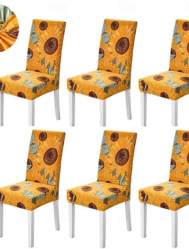  Funda elástica para silla de comedor de spandex, juego de 4/6 piezas, funda protectora para silla elástica con estampado floral, funda para asiento con banda elástica para comedor, boda, ceremonia,