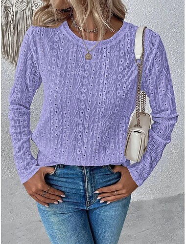  Hemd Bluse Öse oben Damen Weiß Rosa Purpur Feste Farbe Ausgeschnitten Strasse Täglich Modisch Rundhalsausschnitt S