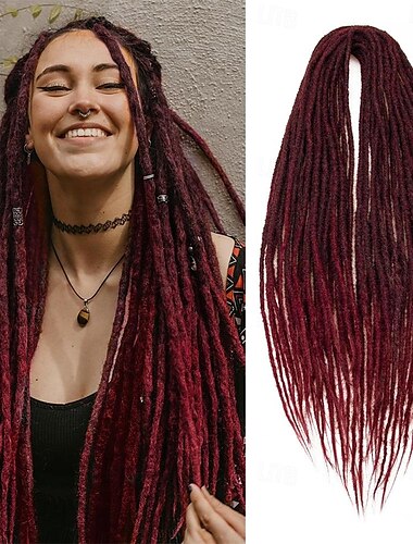  24 インチ ドレッドヘア エクステンション 女神 locs かぎ針編みヘア 女性用 10 ストランド ハンドメイド ドレッドヘア かぎ針編み ヘア三つ編み 合成 薄い 0.6 センチメートル ヒッピー ストレート ダブルエンド ドレッド