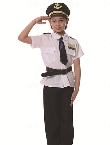  Garçon Fille Pilote Costume de Cosplay Tenue Pour Mascarade Cosplay Enfant Haut Pantalon Ceinture