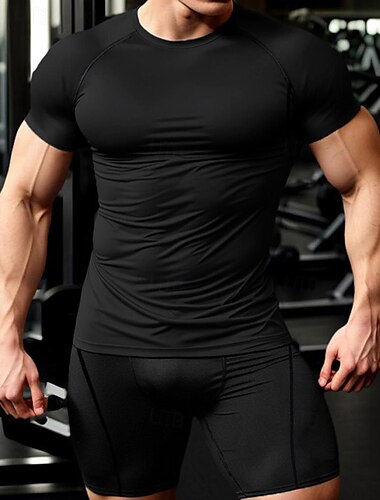  Herren Kompressionsoberteile Shorts und T-Shirt-Set Sport-T-Shirt Rundhalsausschnitt Kurzarm Outdoor Täglich Laufen Fitnessstudio Schnelles Trocknung Atmungsaktiv 2 teilig Glatt Schwarz Weiß