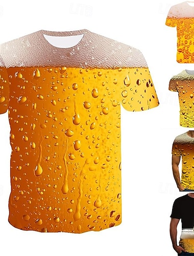  Voor heren Uniseks T-shirt T-shirts Grafisch Bel Bier Ronde hals A B C D Geel 3D-afdrukken Dagelijks Weekend Korte mouw Afdrukken Kleding Streetwear Basic