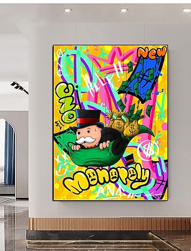  Alec Monopoly Ölgemälde, handgemaltes Street-Art-Ölgemälde, Heimdekoration, Wandkunst auf Leinwand, aufblasbare Geld-Leinwandgemälde, Raumdekoration, fertig zum Aufhängen oder auf Leinwand