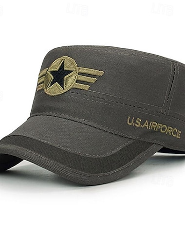  Unisexo gorra militar Sombrero de cadete Verde Ejército Algodón Viaje Estilo playero Exterior Vacaciones Color sólido Ajustable Moda