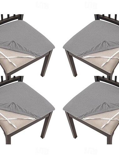  4 fundas elásticas para asientos de sillas de jacquard, fundas para cojines de sillas, fundas para sillas de comedor lavables y extraíbles, fundas para sillas de comedor antipolvo, fundas para