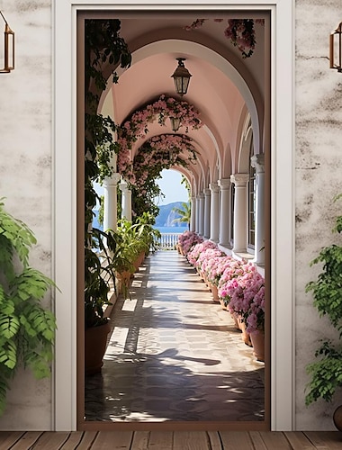  havebue blomsterdør dækker vægmaleri dekoration dør gobelin dør gardin dekoration baggrund dør banner aftagelig til hoveddør indendørs udendørs hjem værelse dekoration bondehus indretning forsyninger