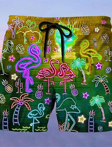  Hombre Flamenco Estampados Boxers de Natación Pantalones de Natación Pantalones de Surf Media cintura Hawaiano Boho Casual Diario Festivos Correa con forro de malla Cintura elástica Diseñador Ropa