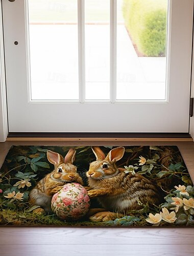  Easter Rabbits Egg Doormat Floor Mats Washable Rugs Kitchen Mat Non-Slip Oil Proof Rug Indoor Outdoor Mat Bedroom Decor Bathroom Mat Entrance Rug
