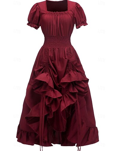  Retro Vintage Mittelalterlich Renaissance Nachthemd Keltisches Kleid Kleid im Regency-Stil Ren Faire Wikinger Elfen Damen Keltisch Seeräuber Fantasie Halloween Karneval Maskerade LARP Erwachsene Kleid