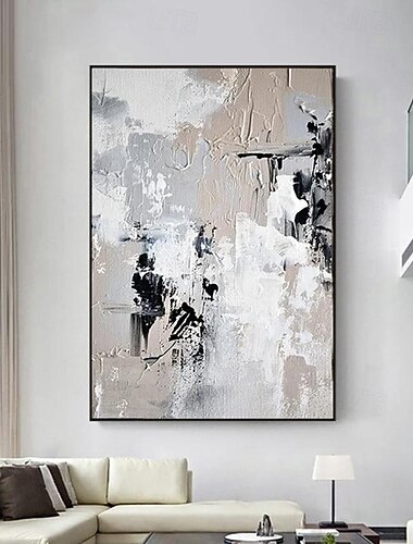  Handgefertigtes Ölgemälde auf Leinwand, Wandkunst, Dekoration, modern, schwarz-weiß, abstrakt, für Wohnzimmer, Heimdekoration, gerolltes, rahmenloses, ungedehntes Gemälde
