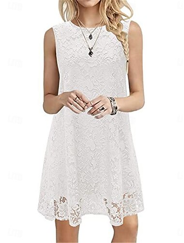  בגדי ריקוד נשים שמלה לבנה שמלת מיני עם שרוול פגישה (דייט) סגנון רחוב צווארון עגול קצר שרוולים קצרים שחור לבן בורגנדי צבע