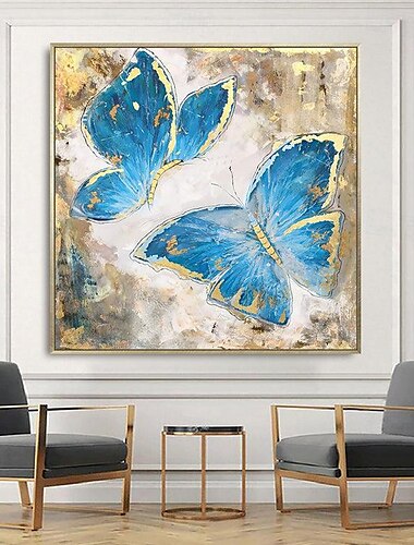  blauwe vlinder olieverfschilderij op canvas grote handgeschilderde abstracte vlinders canvas schilderij muurkunst moderne getextureerde dierenschilderij voor wanddecoratie in de woonkamer