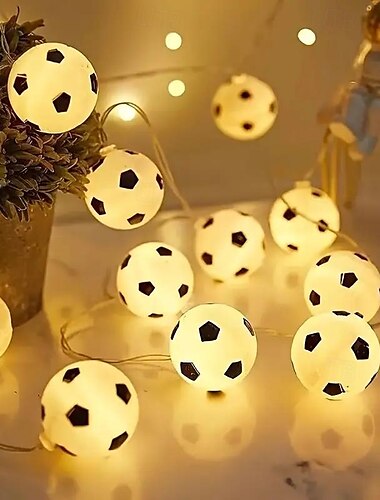  Guirlande lumineuse LED coupe euro, 3 m 20 LED 1,5 m 10 LED alimentée par batterie, coupe du monde, guirlande lumineuse de football, ballons de football, pour bar, ktv, club, fête, chambre d'enfant, terrasse, jardin, décoration